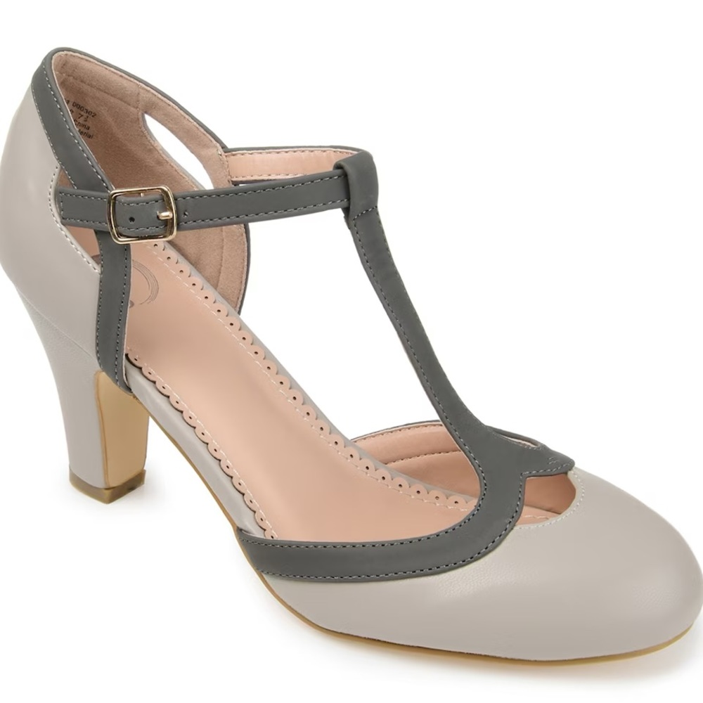 Gray T-strap heels. Size 8.5